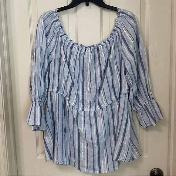 Lane Bryant New Plus Size 18 Linen Cotton Blend Striped Off The Shoulder Top - Picture 5 of 16
